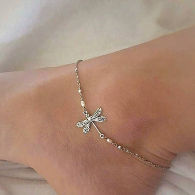 ✨Tobillera Libélula Glamour en Plata con Perla✨