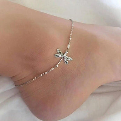 ✨Tobillera Libélula Glamour en Plata con Perla✨